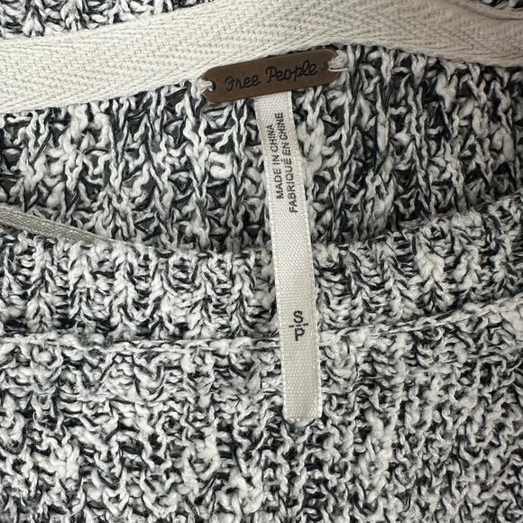 Free People Knit Crewneck Sweater S Black White Heathered Cotton Linen - Picture 2 of 6